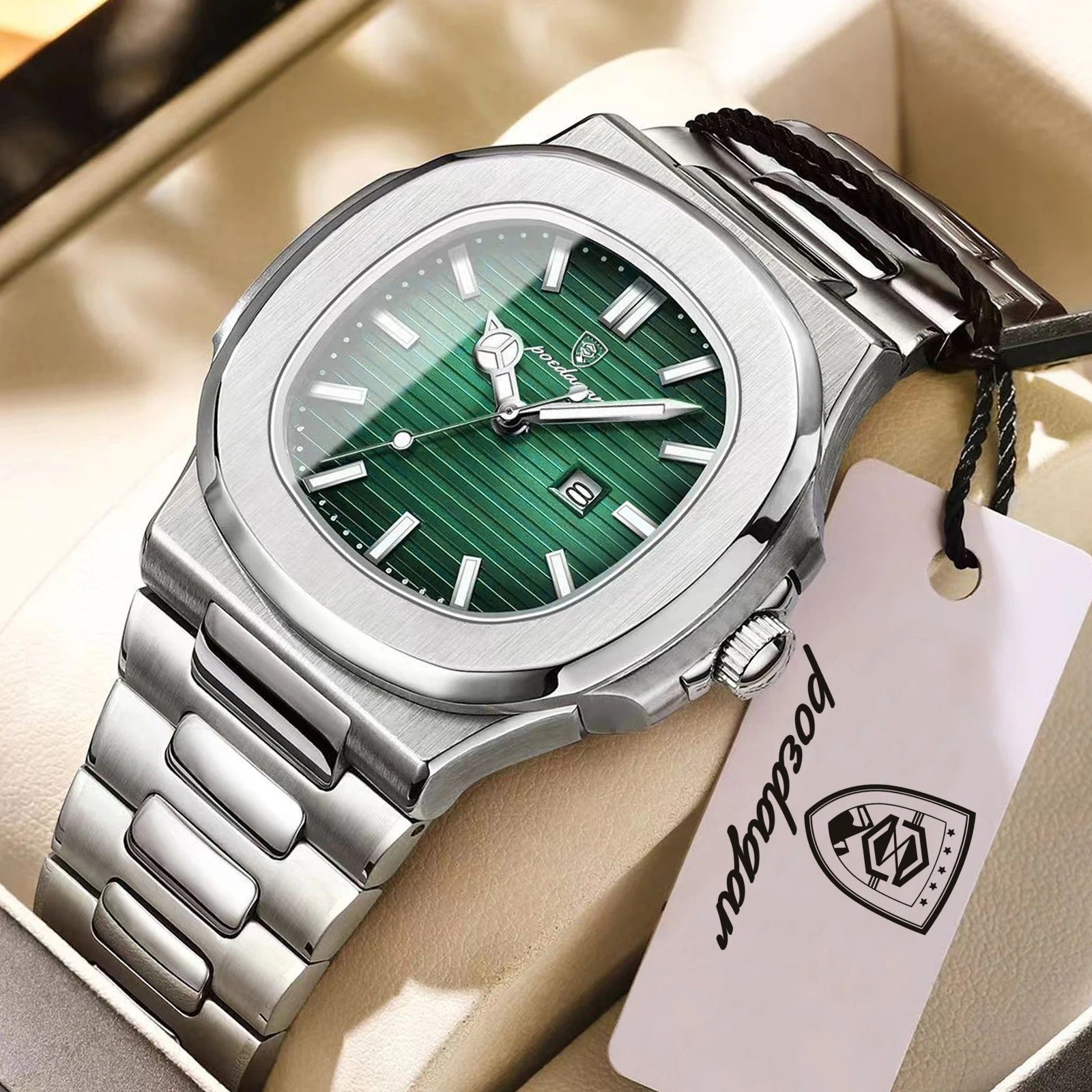 POEDAGAR Square Luxury Men Wristwatch Waterproof Luminous