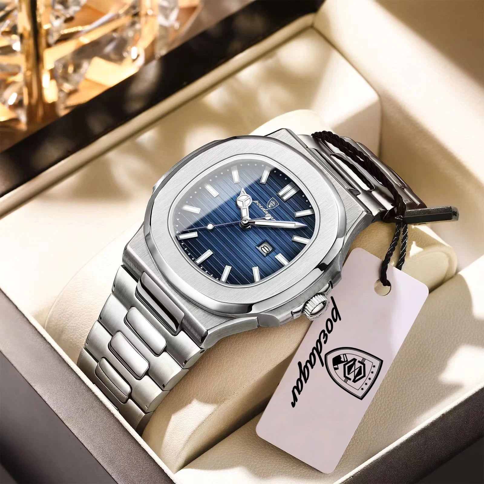 POEDAGAR Square Luxury Men Wristwatch Waterproof Luminous