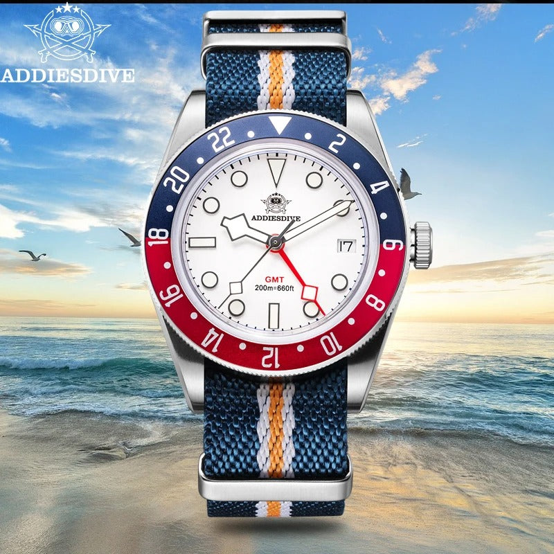 ADDIESDIVE Luxury GMT515-24H Men's Watch Diver 200m Bubble