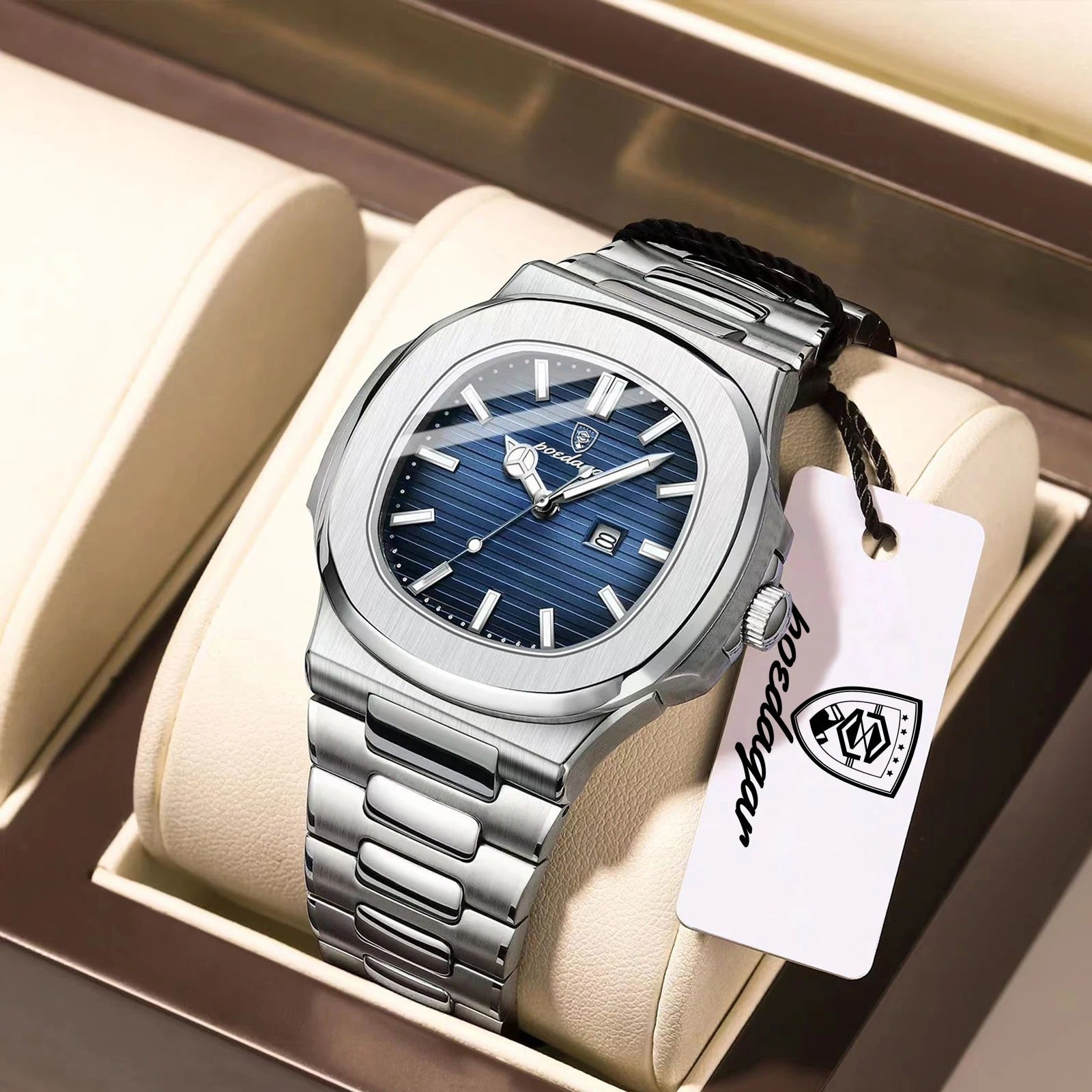 POEDAGAR Square Luxury Men Wristwatch Waterproof Luminous