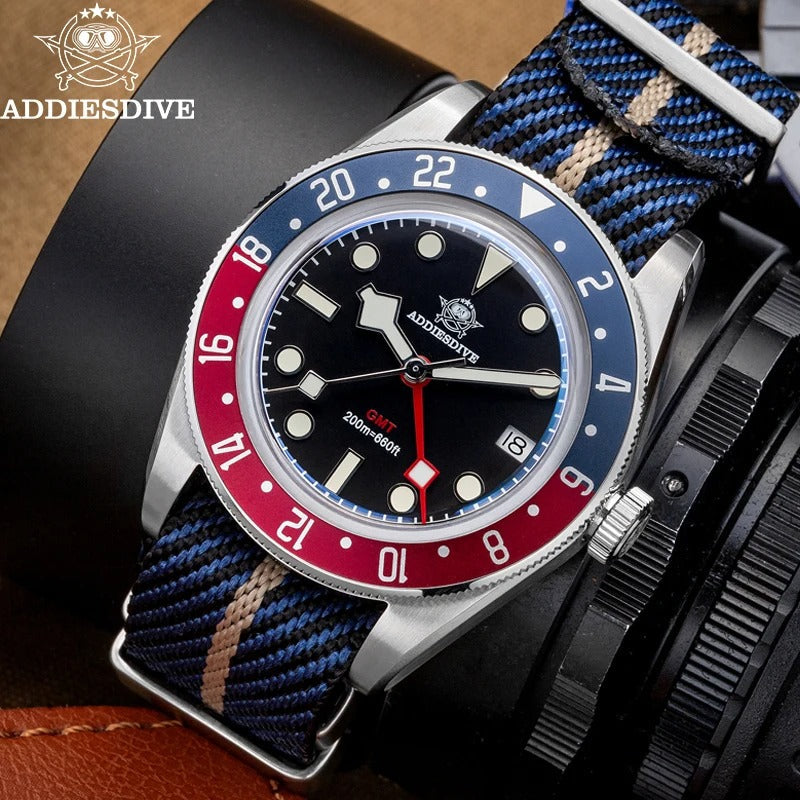 ADDIESDIVE Luxury GMT515-24H Men's Watch Diver 200m Bubble