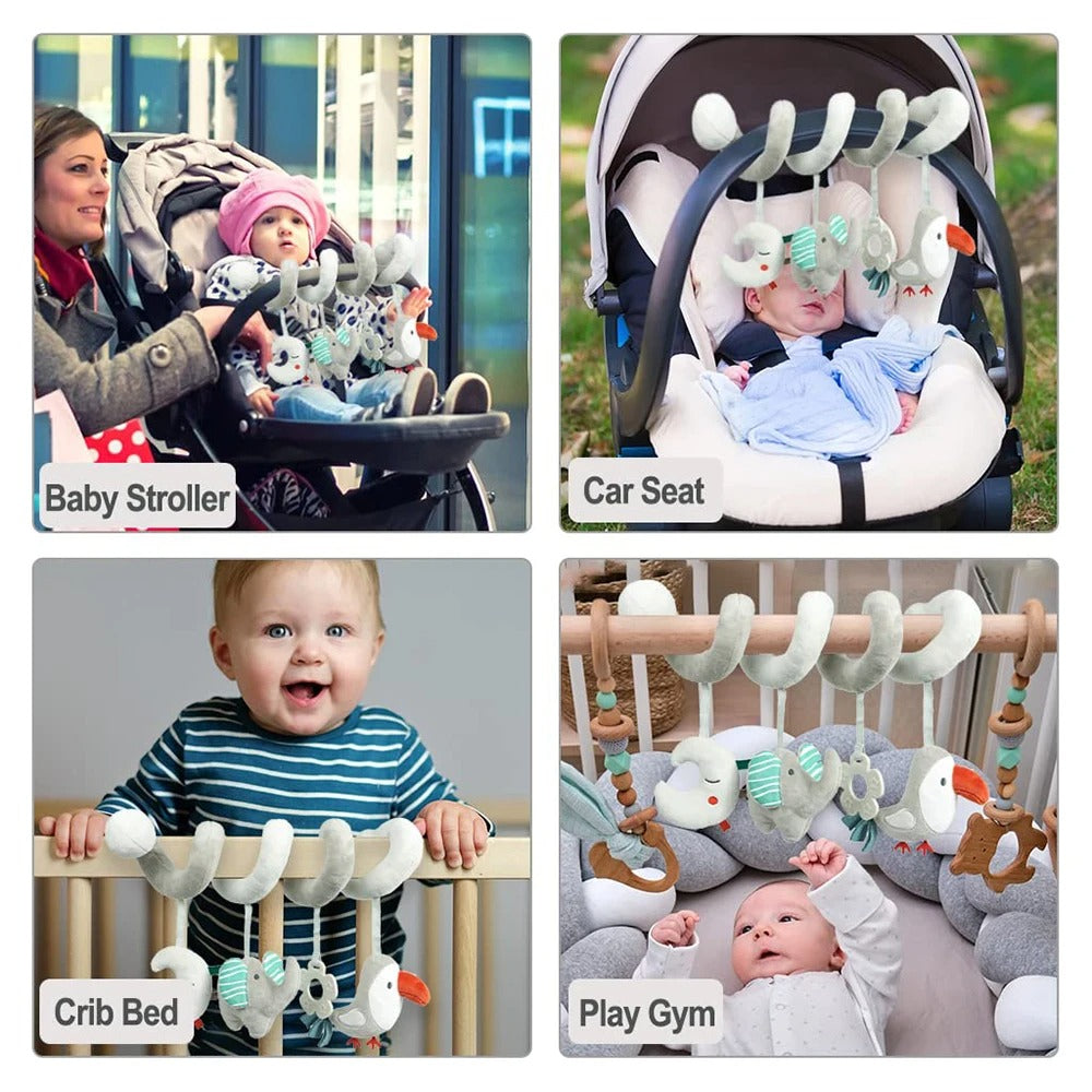 Baby Car Seat Toy Activity Spiral Plush Hanging Wrap Around Pram Pushchair Stroller