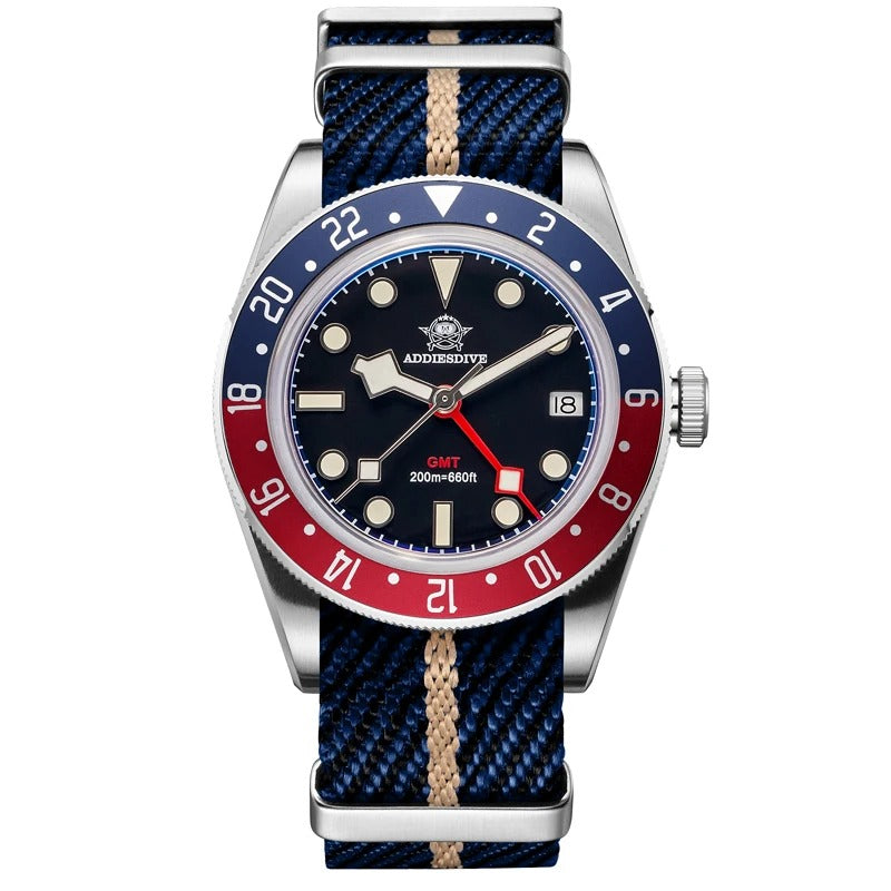 ADDIESDIVE Luxury GMT515-24H Men's Watch Diver 200m Bubble